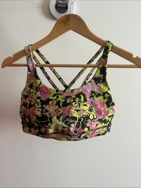lululemon athletica Neon Yellow & Pink Floral Strappy Sports Bra